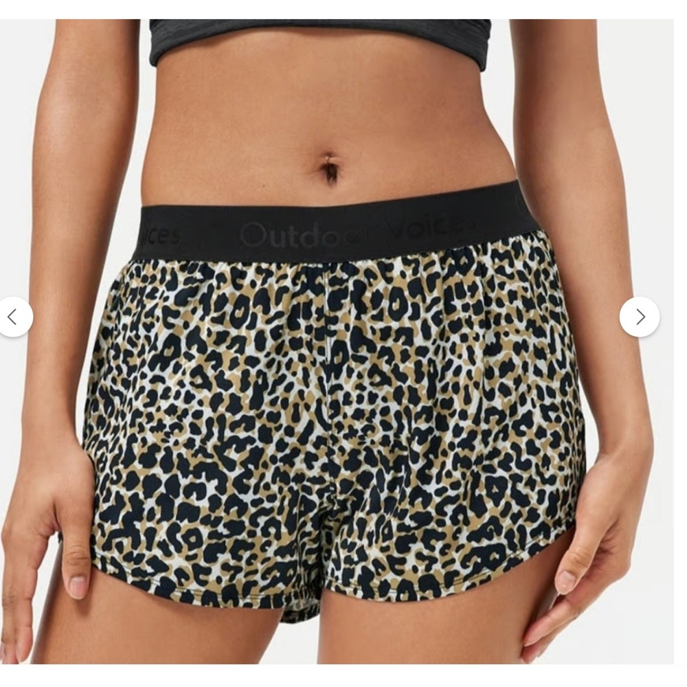 Outdoor Voices Relay 3" Leopard Print Unlined Shorts Elastic Waist Size M